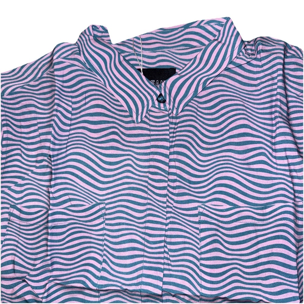 Wildfang Button Up Womens Medium Sonic Wavy Stripe Empower Short Sleeve Shirt - Picture 2 of 3